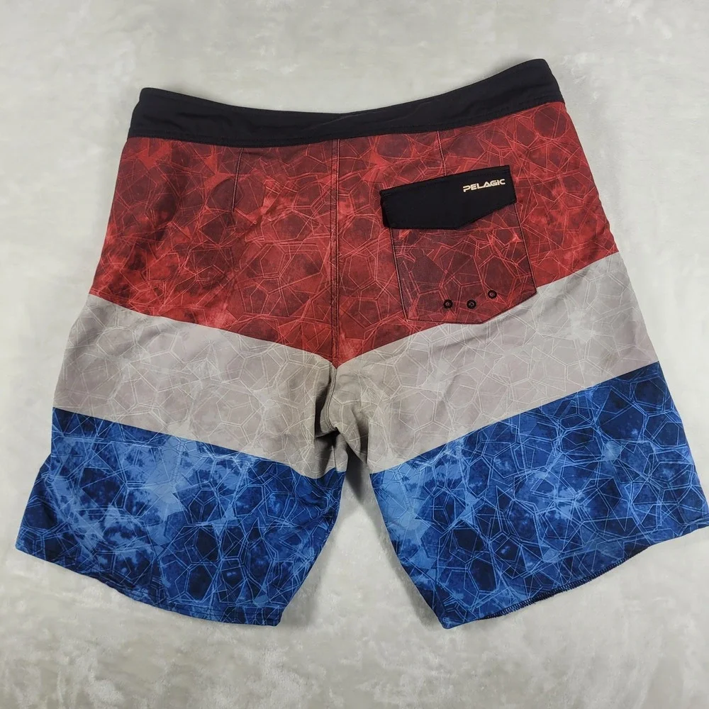 Pelagic Hydro Lite Board Shorts Men's 38 Red White Blue Fishing Swim Trunks Pool